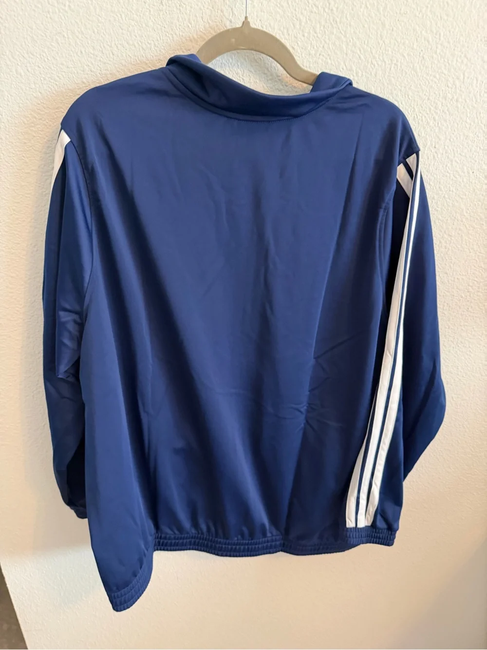 adidas Men's Navy Blue Zip-Up Windbreaker with White Three-Stripes